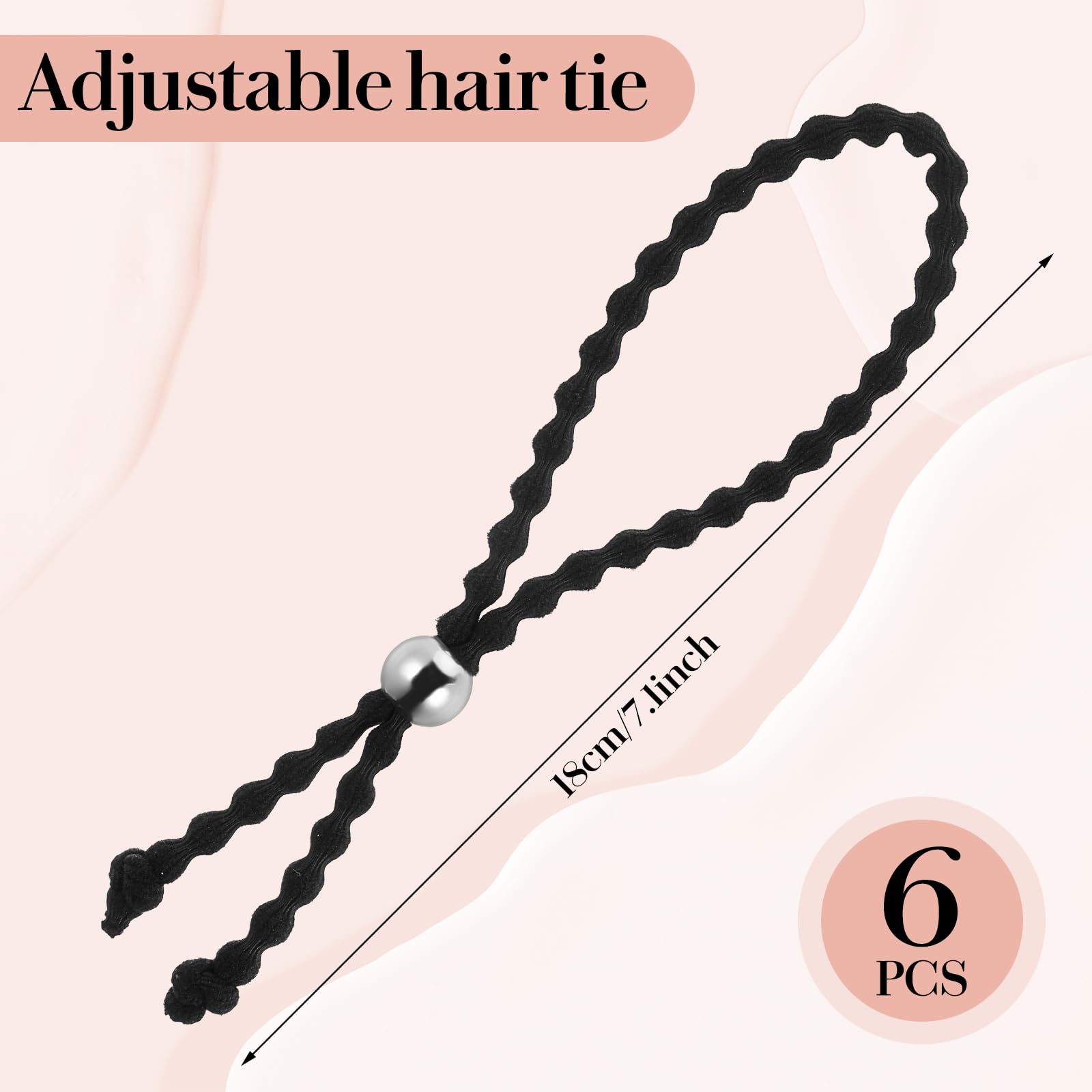 6Pcs No-Slip Hair Ties for Natural Curly Adjustable Afro Puff Cuff Drawstring Ponytail Holder, Black Elastic Scrunchies - Image 2