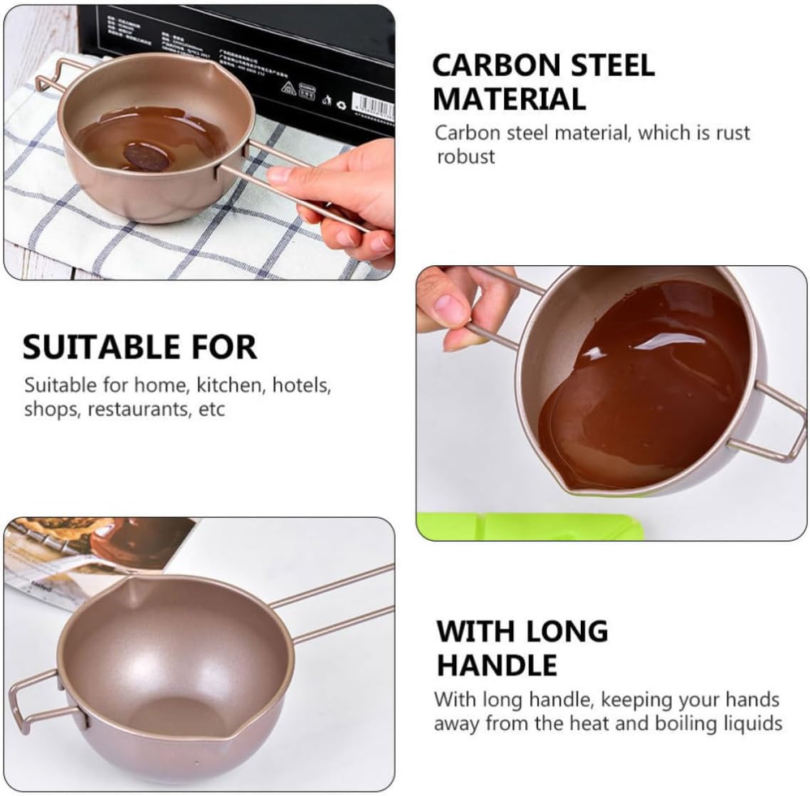 Chocolate Melting Pot Butter Warmer Carbon Steel with Handle for Kitchen