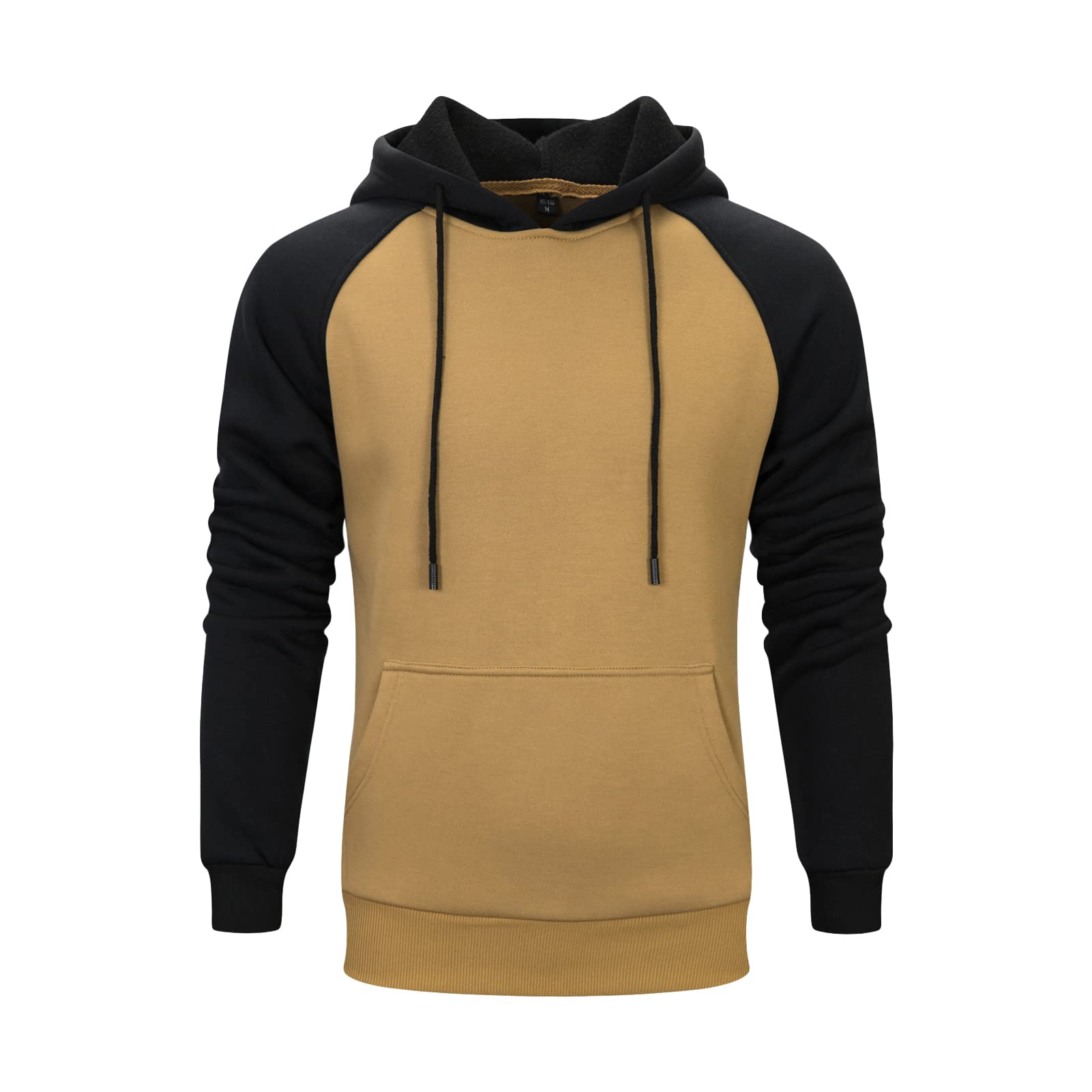 Maiyifu-GJ Men's Fleece Color Block Pullover Hoodies Slim Fit Drawstring Hooded Sweatshirt Casual Long Sleeve Gym Hoodie (Khaki,3X-Large)