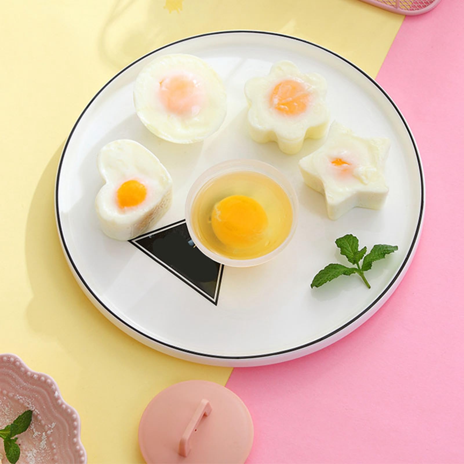 4pcs Boiled Egg Mold, Nonstick Plastic Cute Steamed Egg Mould Egg Bite Mold Hard Boiled Egg Shaper with Oil Brush for Breakfast Sandiwches Snacks (Pink)