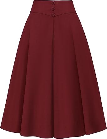 Wedtrend Womens Midi Skirts A Line Skirt Vintage Knee Length High Waisted Skirts for Women Work Skirt for Women