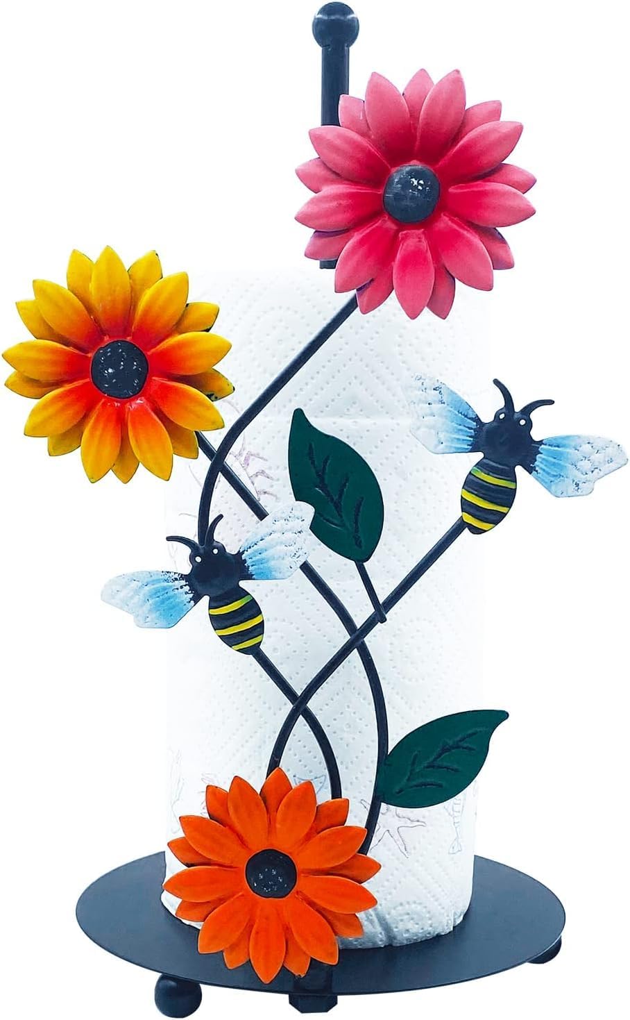 Sunflower Kitchen Paper Towel Holder Paper Towel Holder with Sunflower Flower Ladybird Decor,Black Metal Farmhouse for Kitchen (Bees)