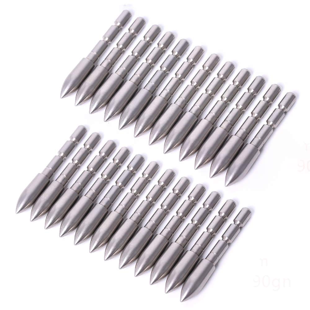 ACCMOS 24pcs 70 80 90 100 110 120 Grain Stainless Steel Bullet Point Tip for ID 4.2 mm Arrow Shaft, Archery Hunting Arrows Accessories (90gr OD5.8mm)