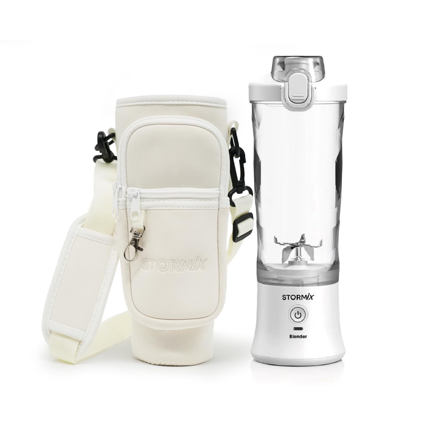 STORMIX - Batidora portátil y bolsa isotérmica - Batidora potente 150 W - 6 cuchillas de acero inoxidable - batidos, cocteleras, hielo picado - USB-C recargable - funda termoaislante - fácil