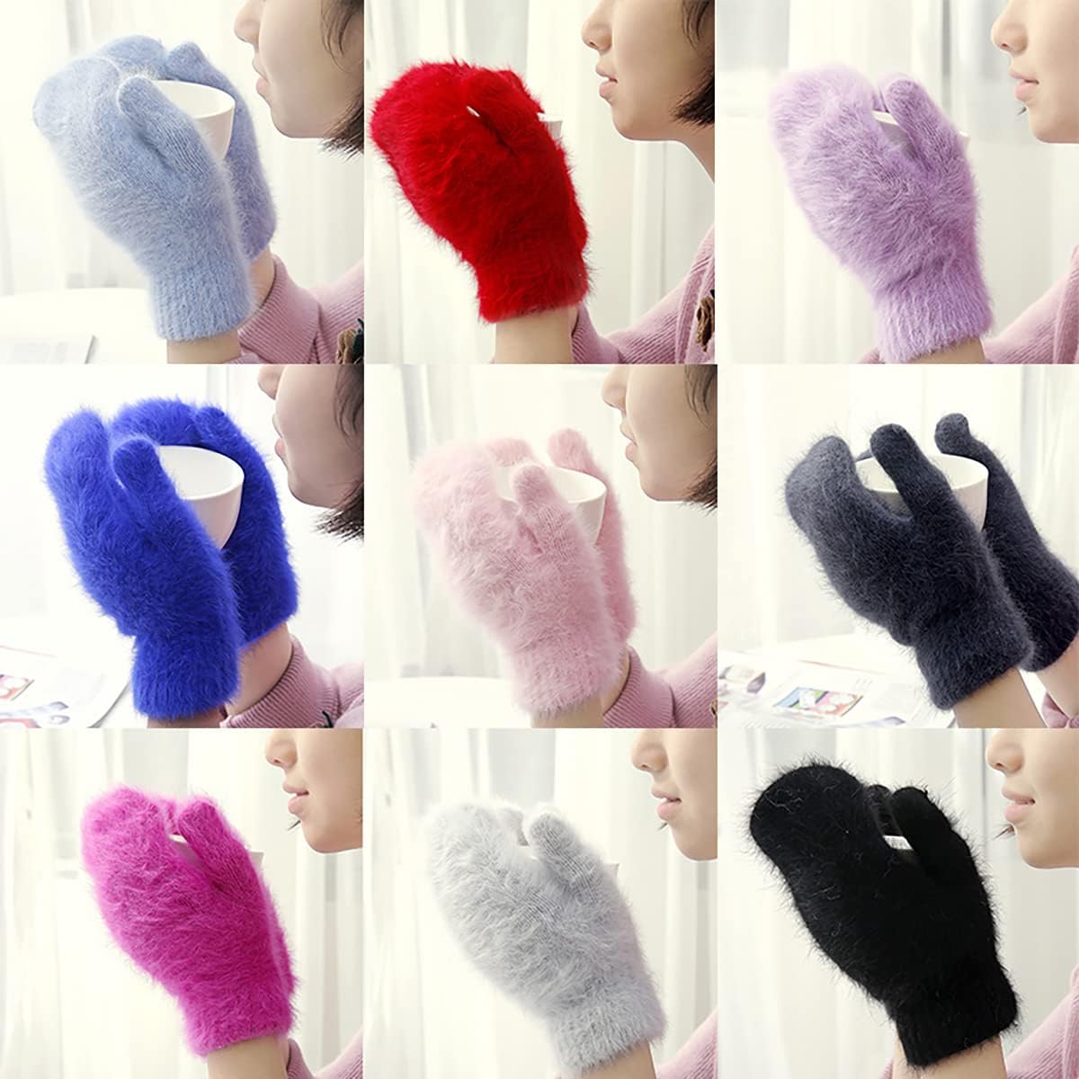 Winter Warm Mittens, Faux Fur Gloves Female Wool Gloves Cute Plush Mittens for Women Girls