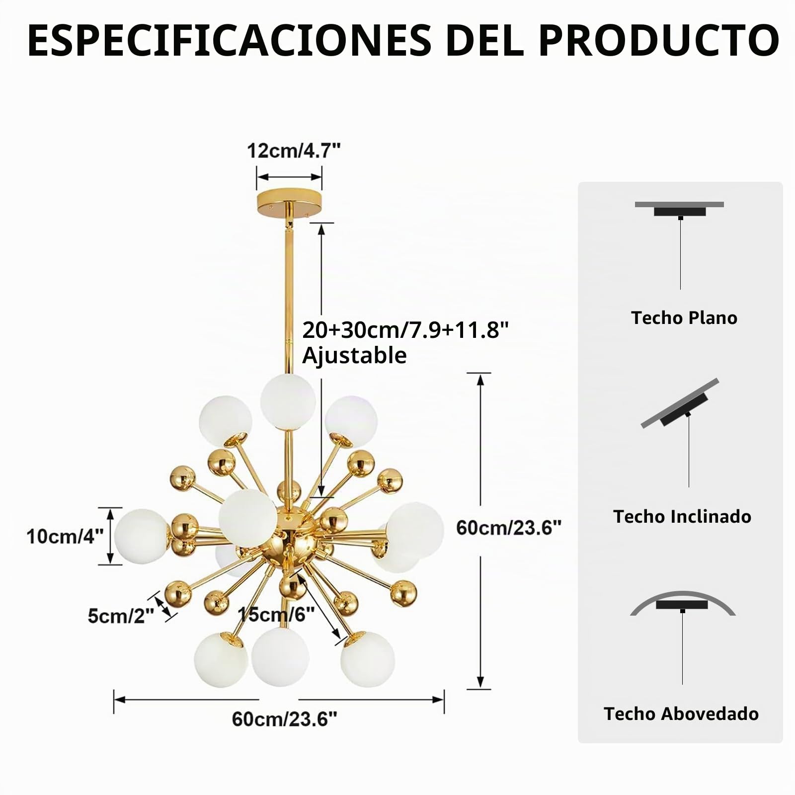 KCO Lighting Sputnik Lámpara de Araña de Iluminación Dorada de Mediados de Siglo Moderna Lámpara Colgante Colgante, Cristal Esmerilado Moderna Lámpara Colgante Sala de Estar Comedor (11 Luces)