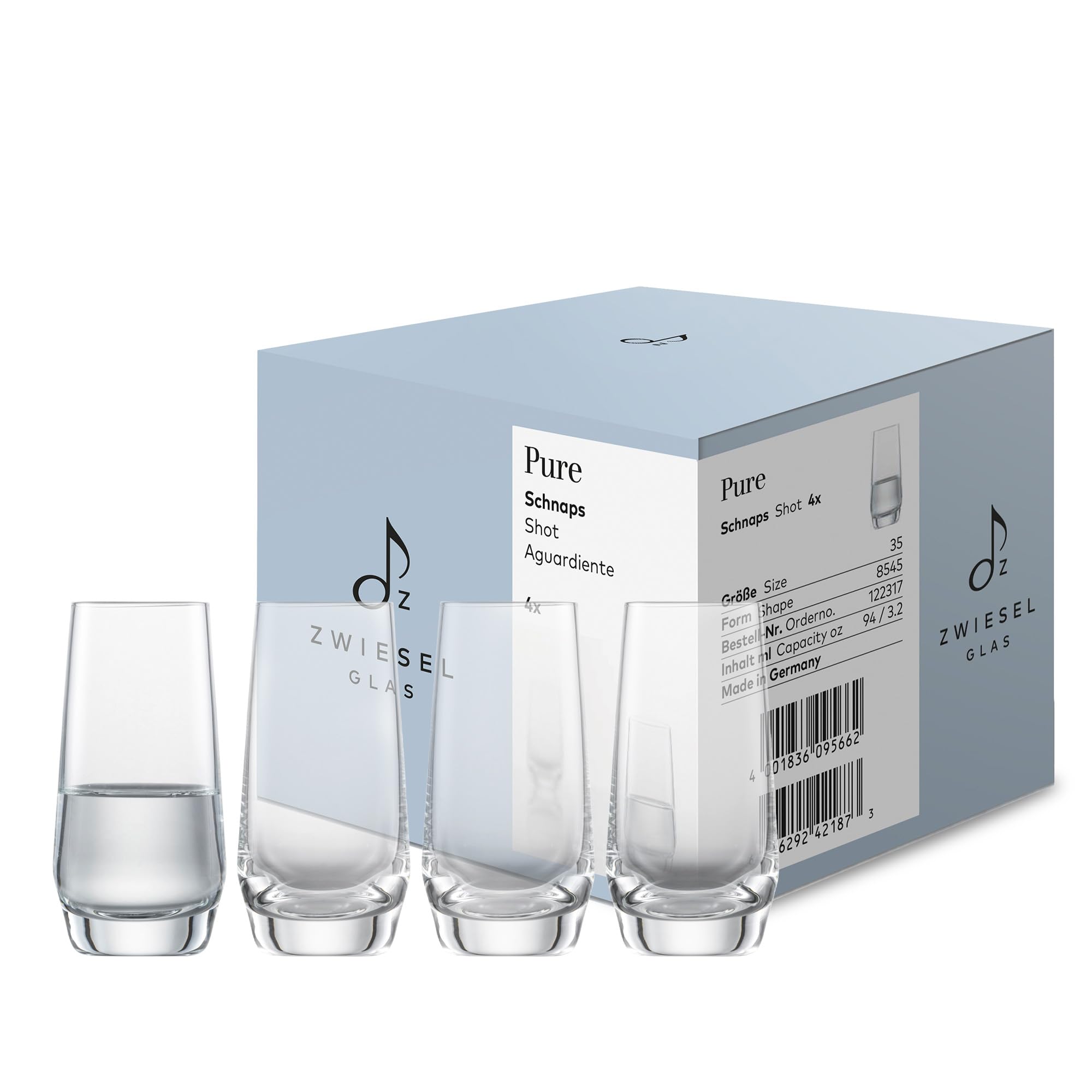 Zwiesel Glas Juego de 4 vasos de chupito, aptos para lavavajillas, 94 ml, altura 9,5 cm