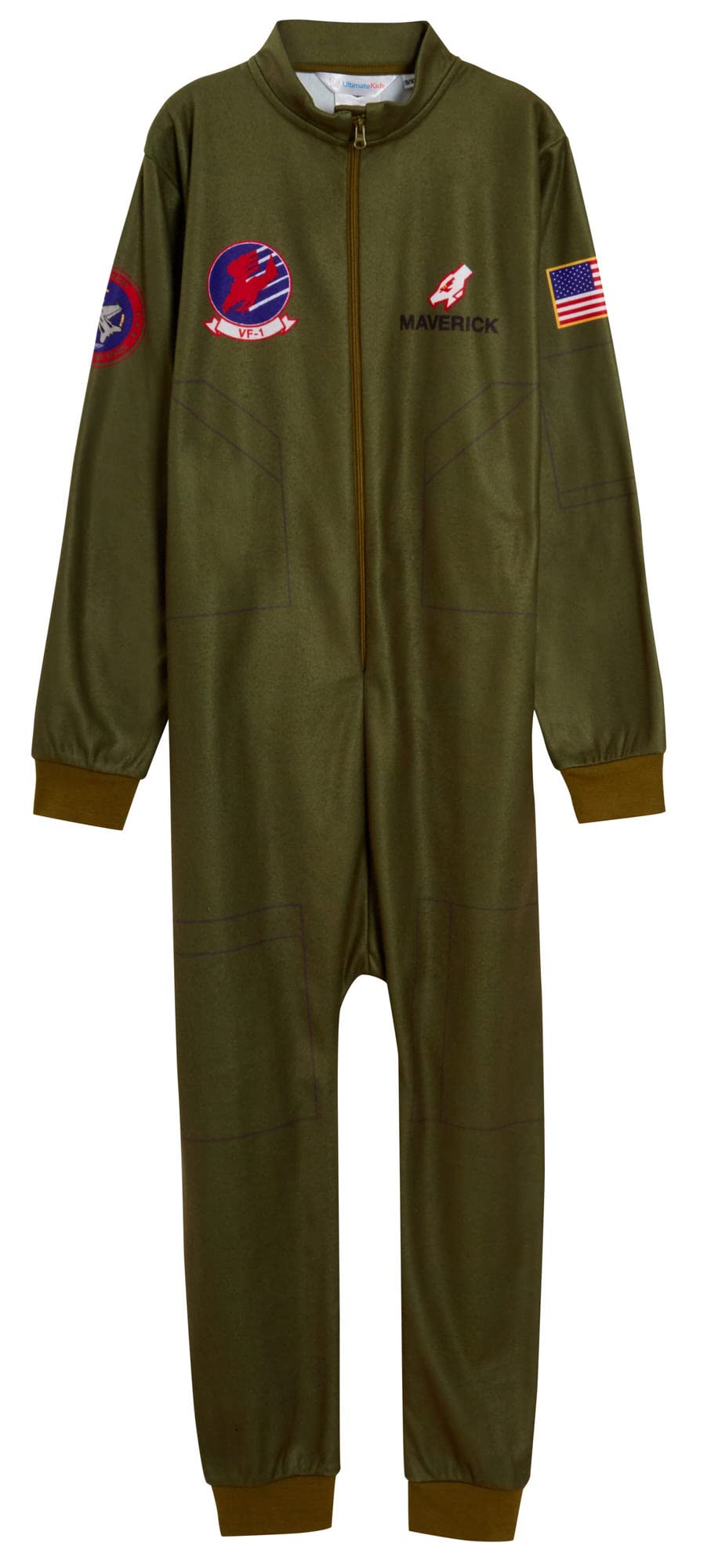 Top Gun Fleece Onesie Ufficiale Maverick Tom Cruise Volo Tuta per Ragazzi Costume Da Fighter Pilot Verde Tuta Dress-Up Pigiama Tuta Loungewear Pjs