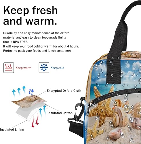 Miniatura 6 de Lonchera de verano para la playa, bolsa aisladaenfriadora para mujeres, hombres, niñas, niños, estrellas de mar, conchas marinas, bolsa de almuerzo