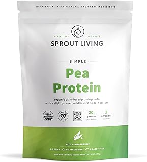 Sprout Living Organic Pea Protein Powder, 20 Grams of Plant Based Organic Protein Powder Without Artificial Sweeteners, No...