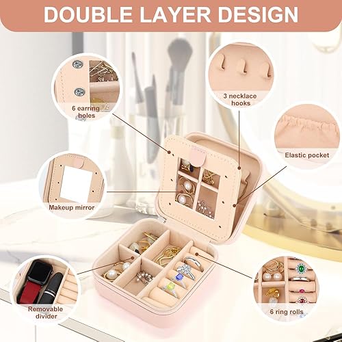 Miniatura 2 de A-Z - Joyero de viaje personalizado, joyero portátil, pequeño estuche de almacenamiento de joyas de viaje con espejo, regalo de cumpleaños para