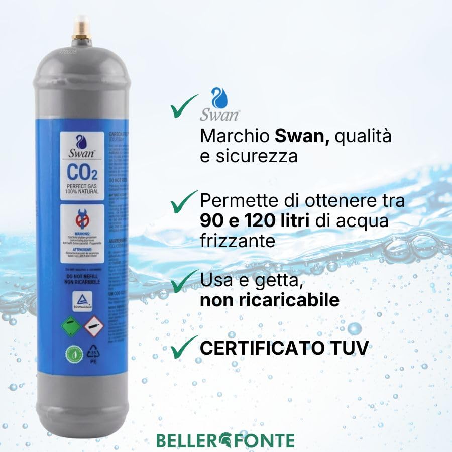 Swan Co2 Einweg Zylinder Vorratsflasche mit 600 gr Füllung E290 Kohlesäure Gewinde