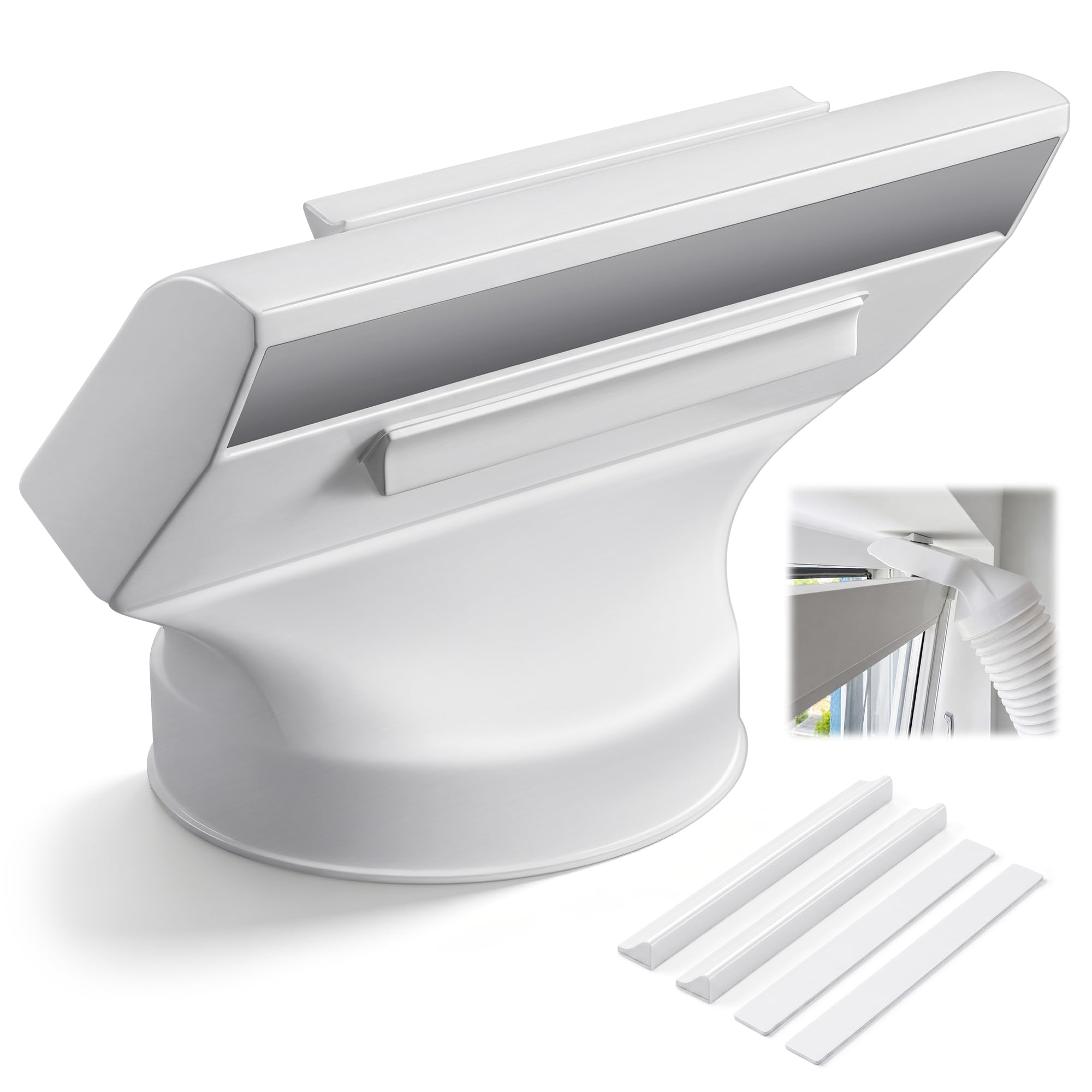 Enhon Fensteradapter Klimaanlage Abluft Ø150 mm, Klimaanlage Fensterabdichtung mit adaptivem Montagesystem, Fensterdurchführung für Kippfenster & Dachfenster, flache Öffnung 24,38 × 3,81 cm