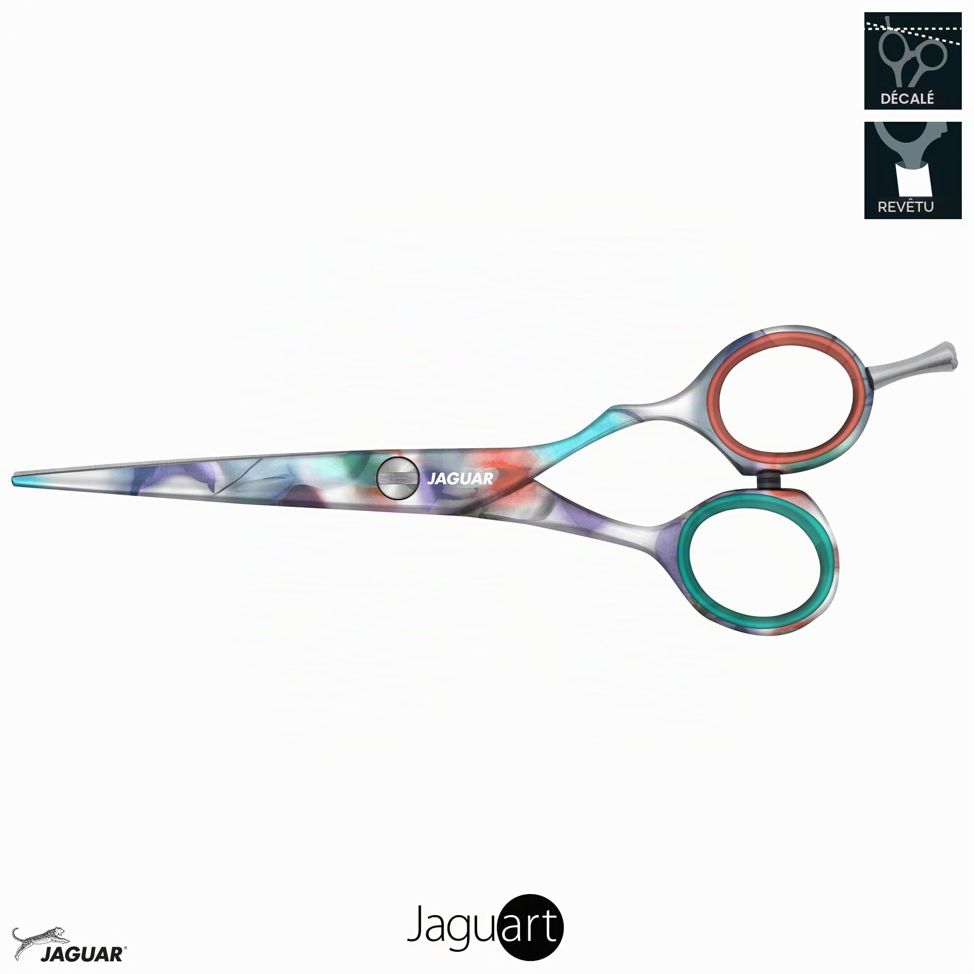 JAGUAR Ciseaux à cheveux JaguART IN HEAVEN 5.5" | Ciseaux de coiffeur en design offset | Revêtement high-tech anti-allergénique et résistant en qualité photo | Fabriqués en Allemagne