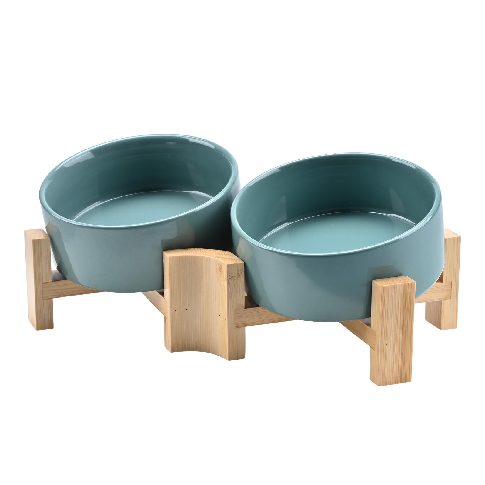 SPUNKYJUNKY Keramische hondenbak met bamboe standaard voor katten en