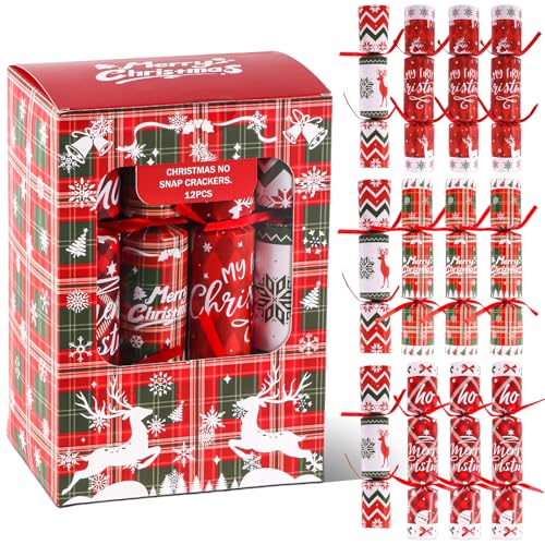 Atonofun 12 Pack Christmas No-Snap Party Table Favors with Christmas Character Design with Party Hat Joke Little Gift Inside for Xmas Gift Holiday Dinner Traditions Supplies