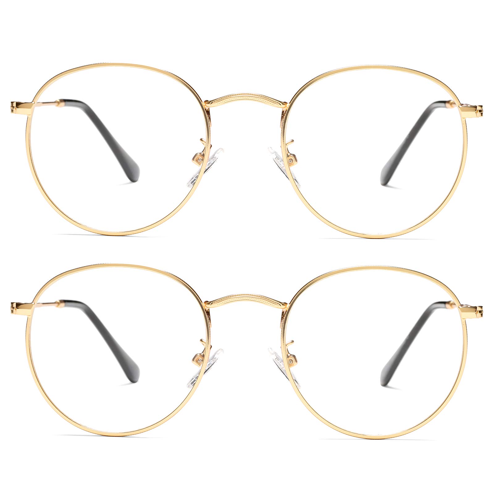 Vintage Round Metal Glasses Frame with Clear Lens, 2 Pack Women Men Non-Prescription Eyeglasses