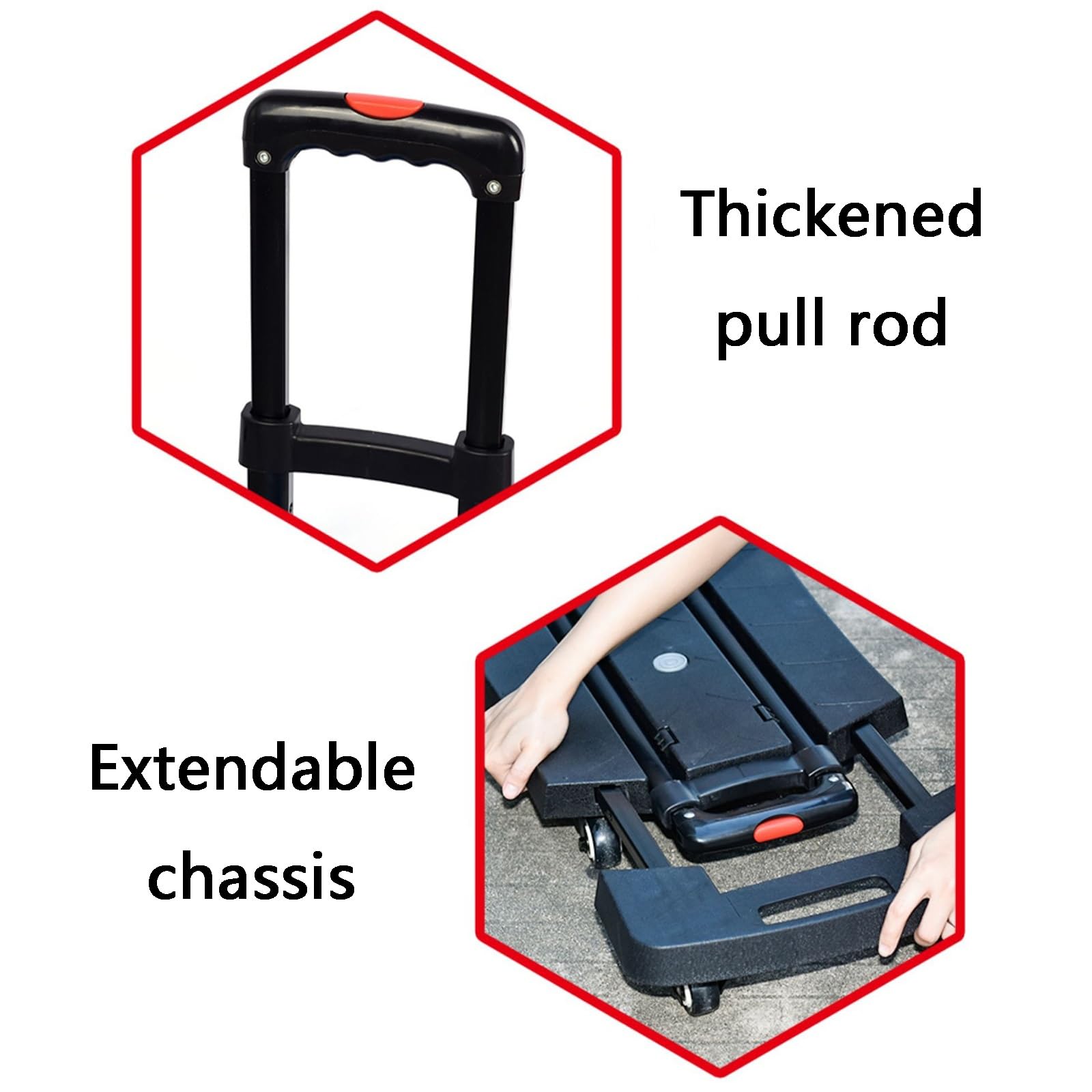 Carrello a mano pieghevole, con piattaforma, capacità di carico 150 kg, 6 ruote in TPR, facile da stare, ideale per casa/mercato/campeggio (nero)