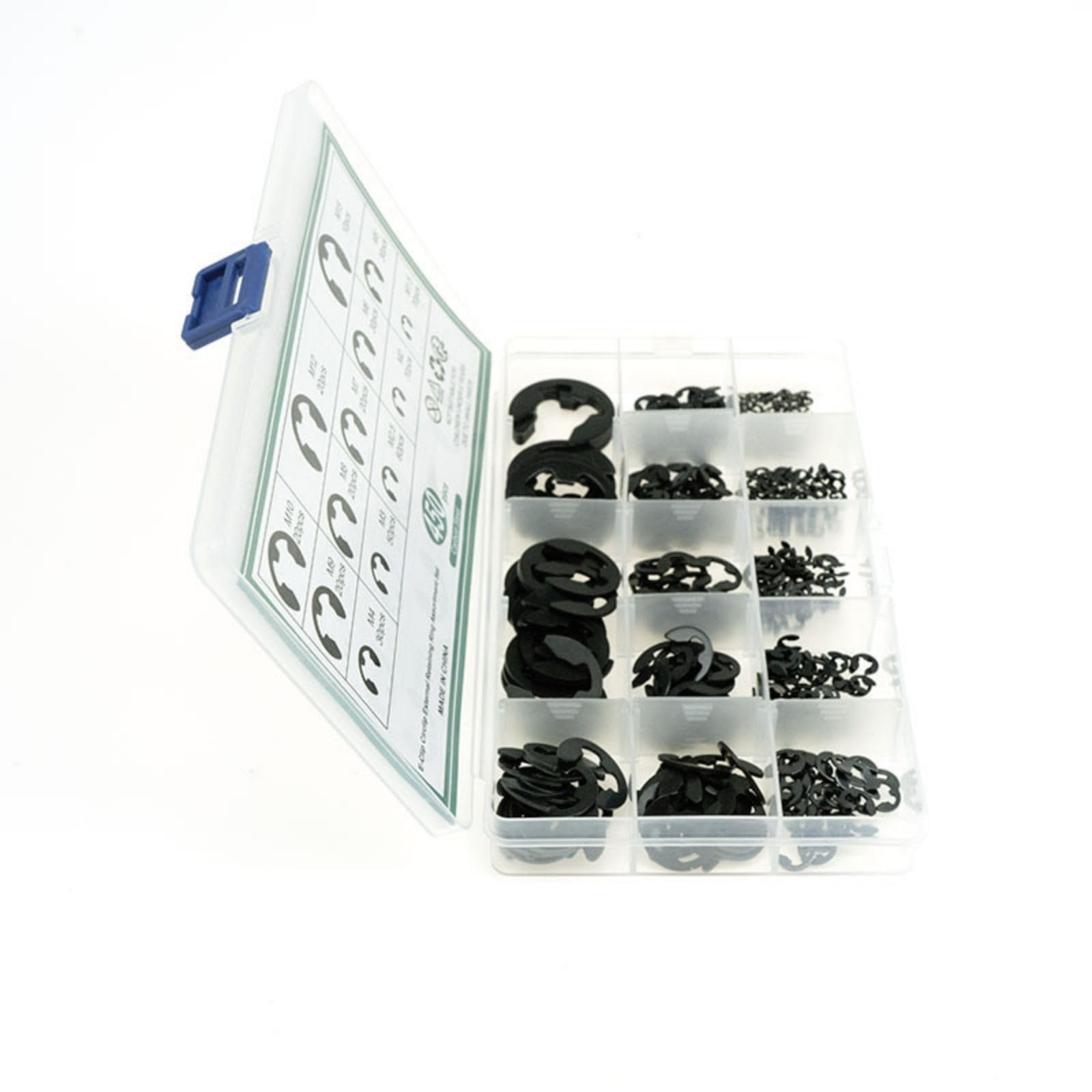 E Clips,450 Pcs Open Retaining Ring E-Shaped Card Set, 1.5-15 inch, Manganese Black