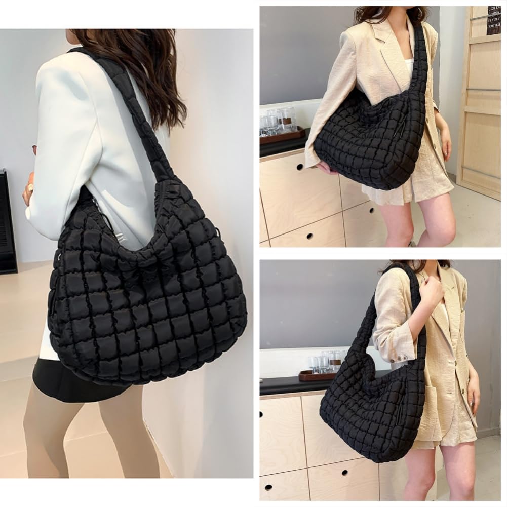 Aucuu Sac Fourre-tout Matelassé, Sac Matelassé Femme, Sac à Main Matelassé Femme en Nylon, grand sac à main rembourré en duvet de coton doux, Sac Fourre-tout Rembourré Matelassé Mode Décontracté