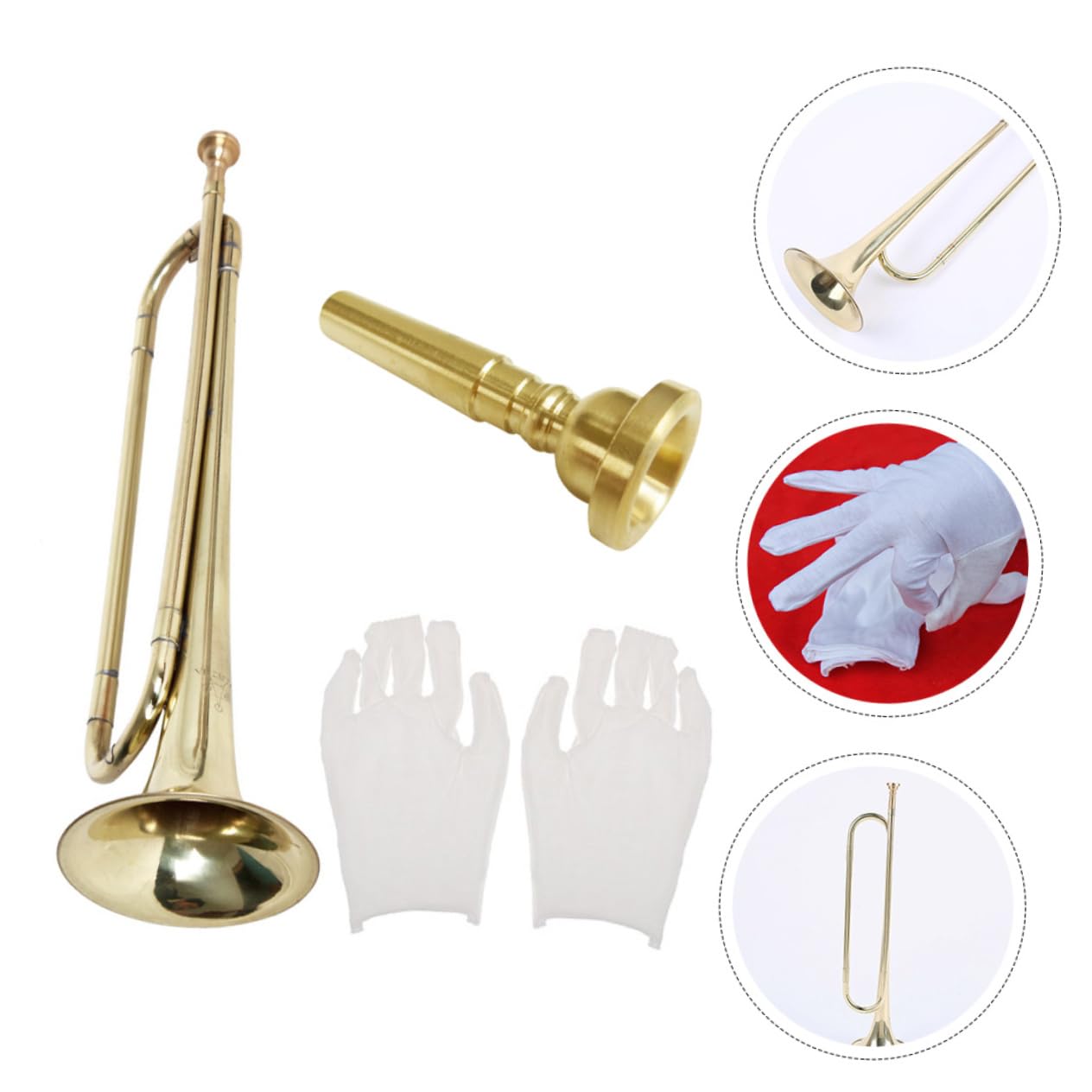 Trompeta para Niños Pequeña de Metal Boquilla y Guantes, Instrumento Musical Educativo para Estudiantes, Juguete de Trompeta para Principiantes y Banda Escolar