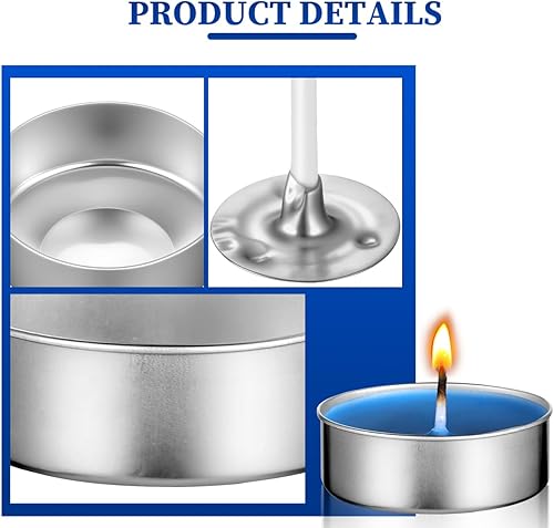 Miniatura 7 de EXCEART Paquete de 100 portavelas de metal de aluminio vacías con mechas para hacer velas, suministros para manualidades, moldes de cera