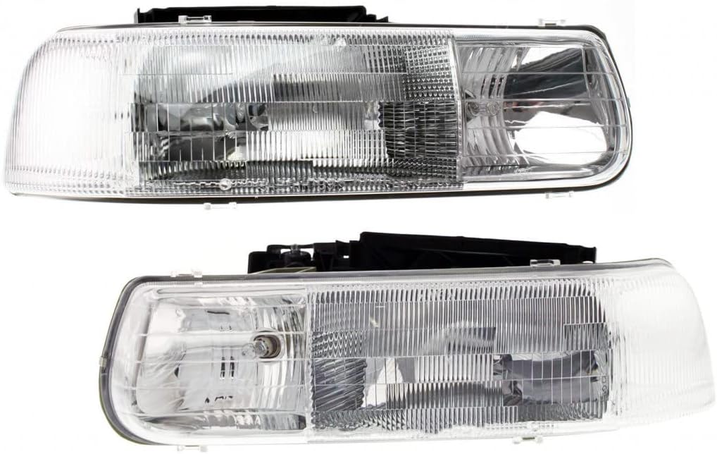 KarParts360 For 2001 2002 Chevy Silverado 2500 HD Headlight Assembly Pair Driver and Passenger Side w/Bulbs Replaces GM2502187 GM2503187