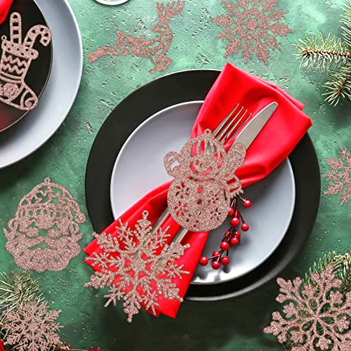 Rose Gold Snowflake Ornament For Christmas Tree Decorations - 42Pcs Plastic Glitter Rose Gold Snowflake Sock Reindeer Santa Snowman Assorted Sizes Hanging Decor For Winter Wonderland Xtmas Tree #TOP6
