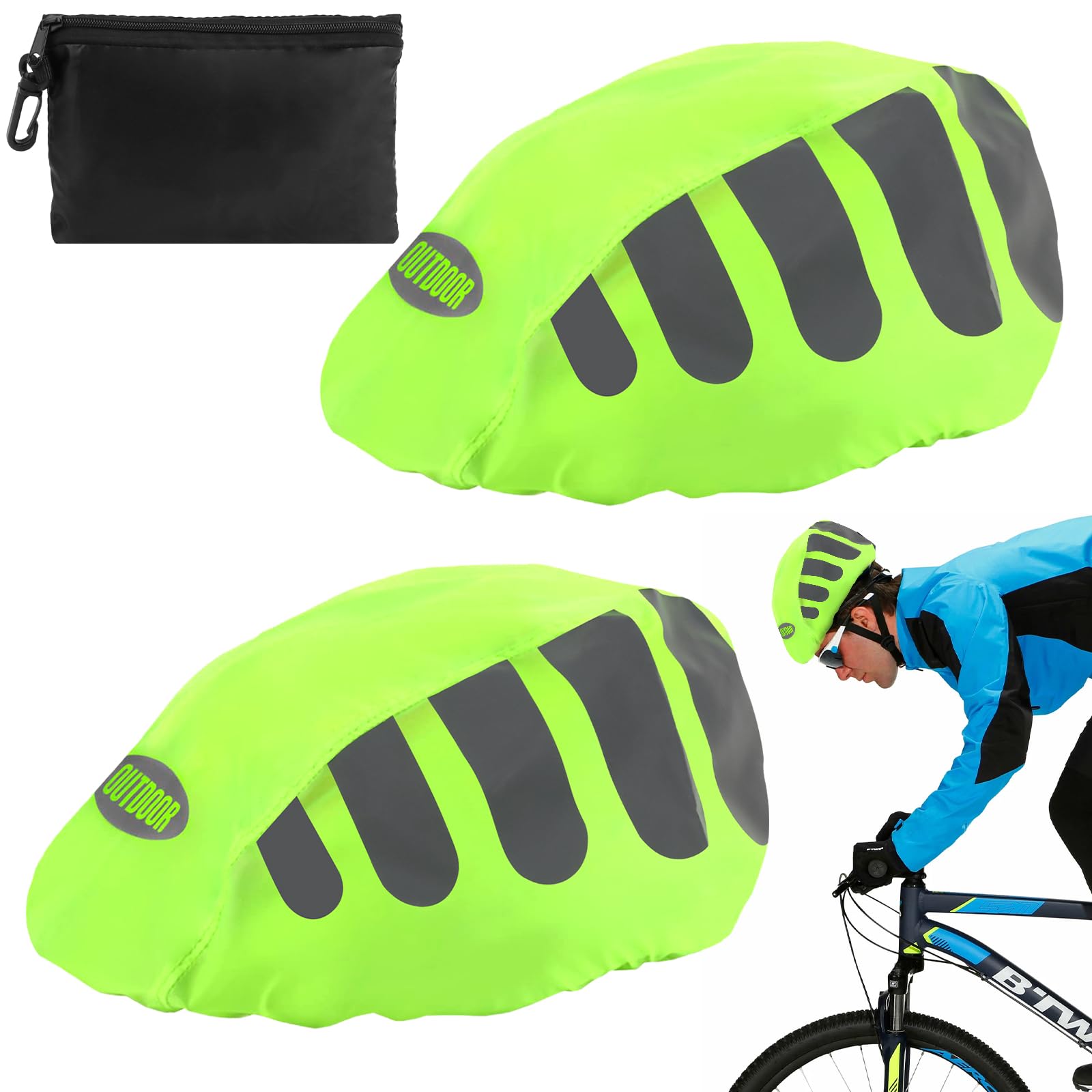 VMUTGA 2 Stück Fahrradhelm Regenüberzug, Wasserdichter Helmüberzug, Reflektierende Fahrrad Regenhaube, mit Aufbewahrungstasche, Universal Fahrradhelm Regenschutz, für Ausflüge Reisen und Fahrten