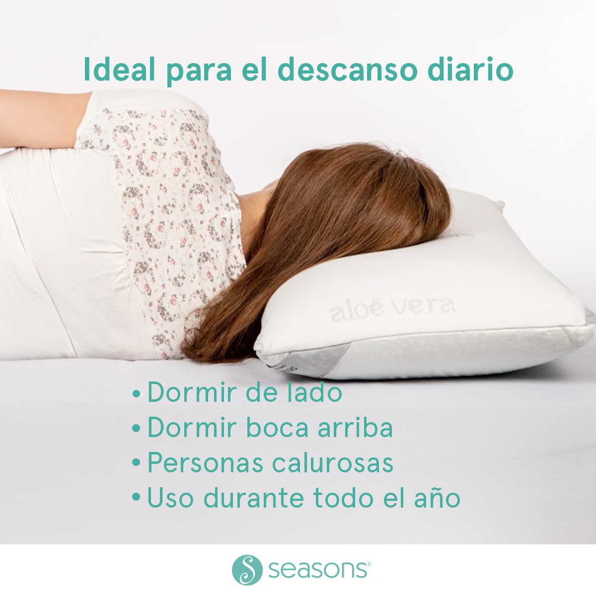 Seasons | Almohada Viscoelástica | Transpirable con Canales de Aireación 135 cm | Aloe Vera