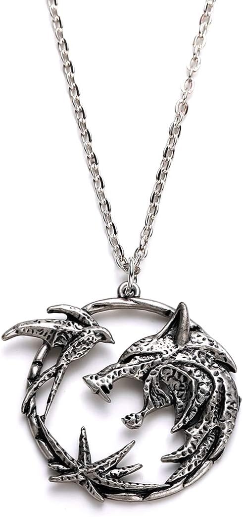 Wild Hunt Wolf Obsidian Star Swallow Witcher Cosplay Round Medallion Women Men Punk Jewelry Pendant Necklace Chain