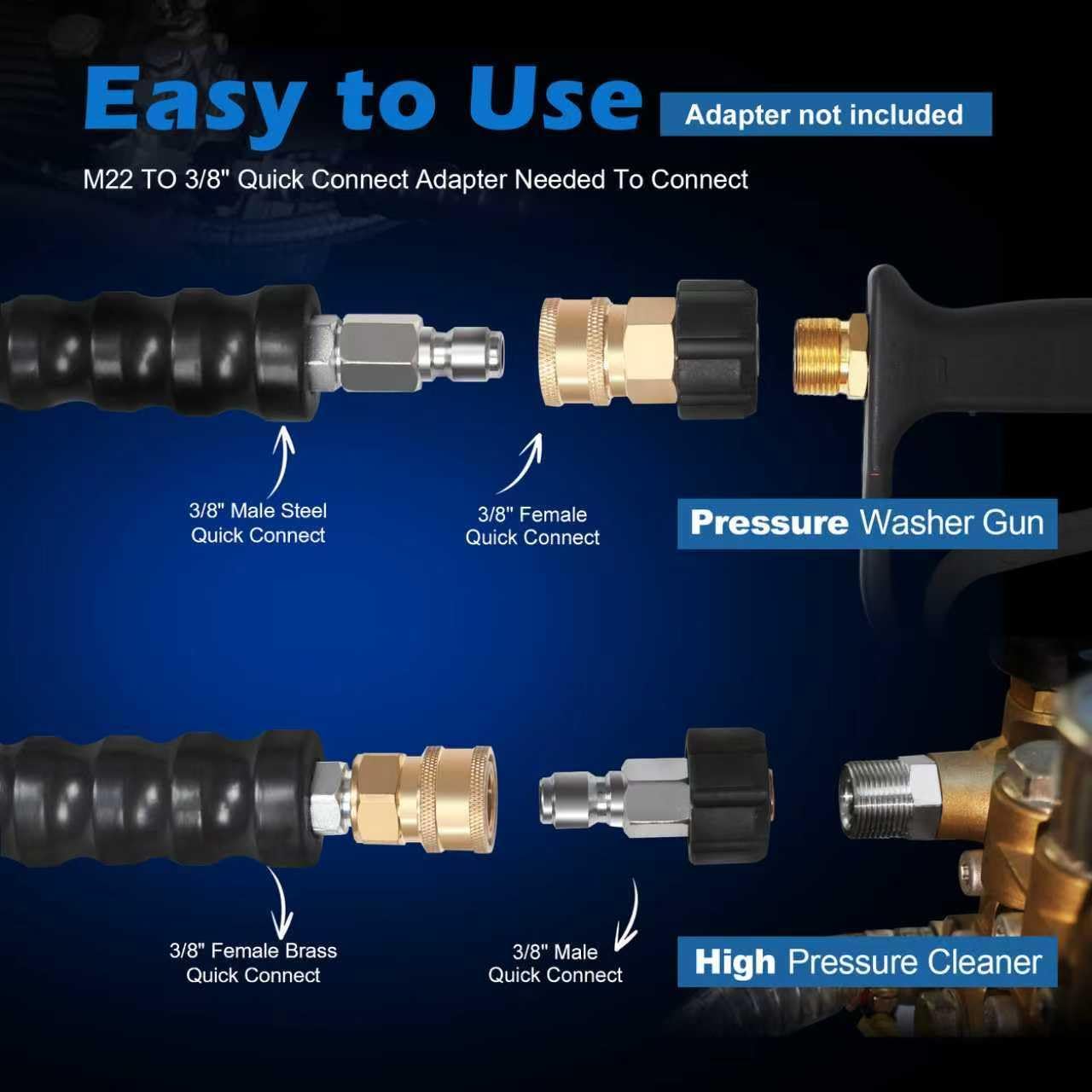 3/8 Pressure Washer Hose 25 ft Power Washer Hose 4000 PSI Replacement Hose