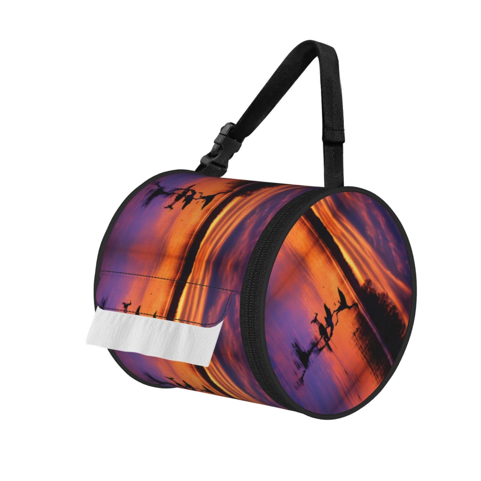 Hunting Flying Wild Ducks Printed Hanging Tissue Organizer, Smooth Zipper Oxford Cloth Roll Holder for RV Bathroom Desk