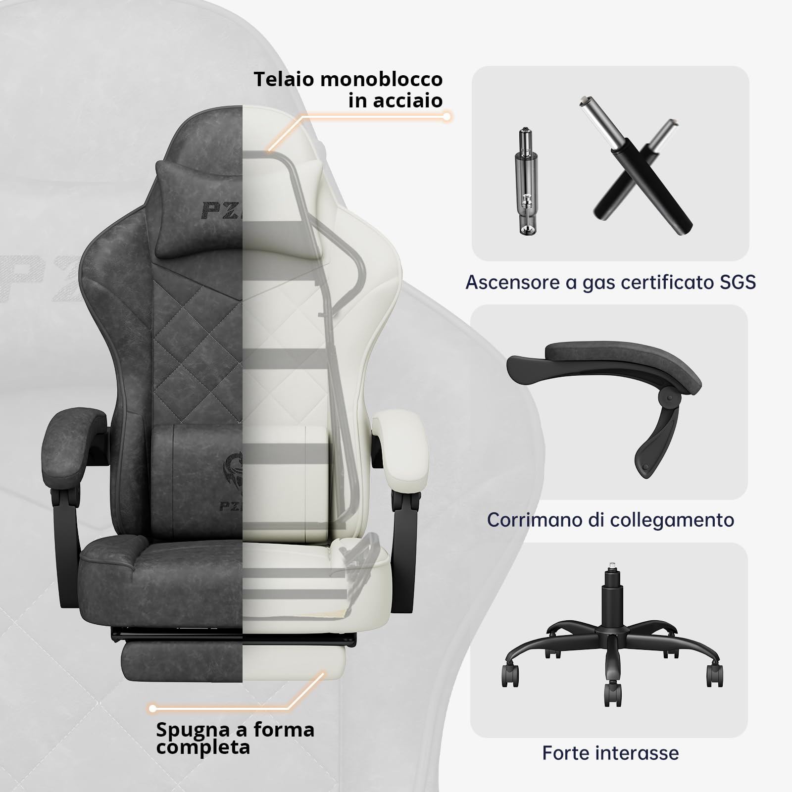 PZDO Sedia Gaming Ergonomica Sedia da Ufficio con Tessuto High-Tech, Poltrona Gamings con Poggiapiedi,PC Sedie Computer Gaming Chair Poggiatesta, Adulti, Adolescenti, regalo, 150 kg(Nero)
