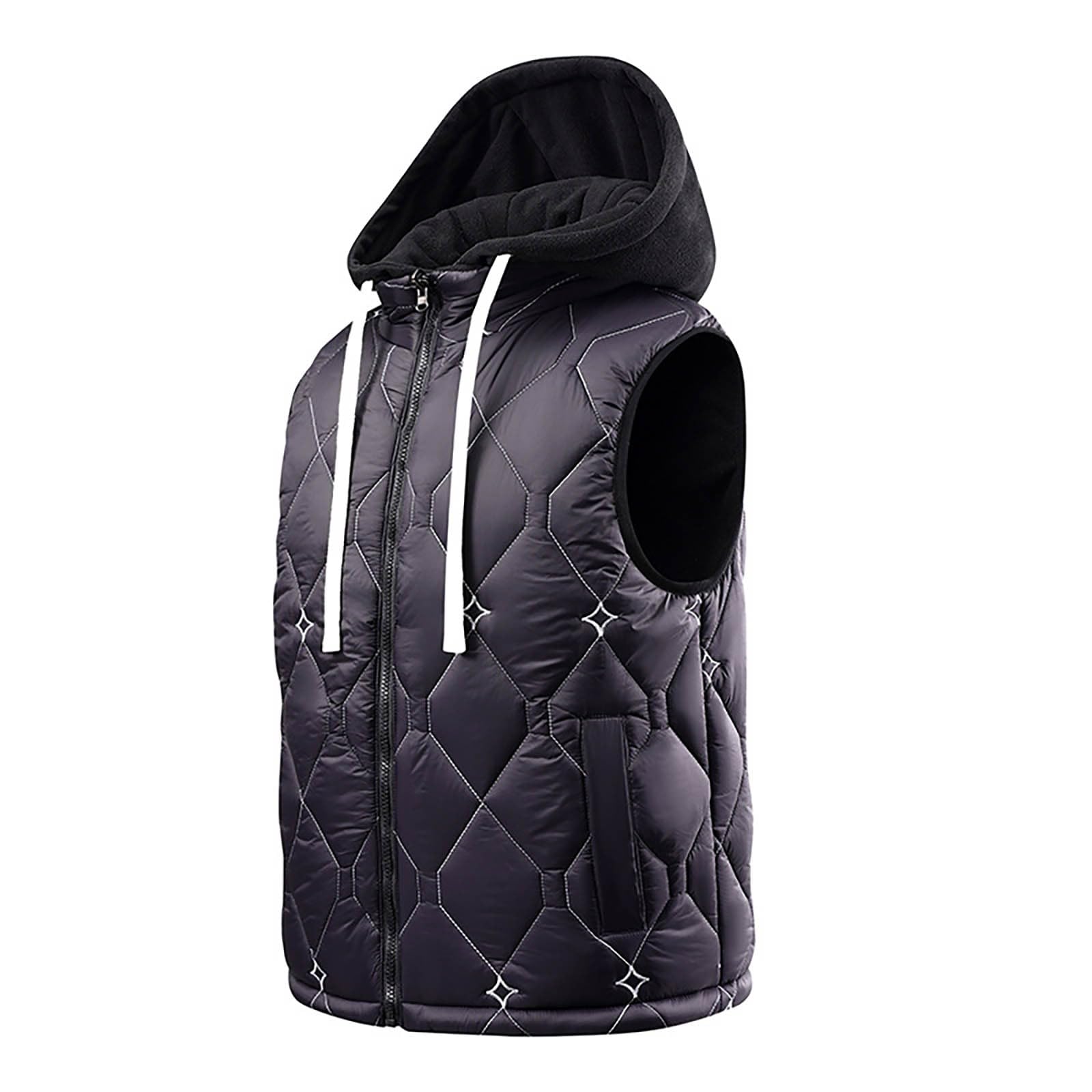 Gilet trapuntato da uomo con cappuccio, leggero, senza maniche, con cerniera, termico, invernale, in softshell, vestibilità aderente, per la mezza stagione, per tutti i giorni, viaggi e