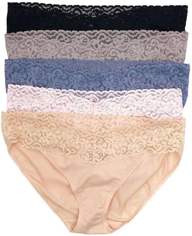 Felina Stretchy Lace Trimmed Bikini Underwear - Sexy Underwear for Women, Bikini Panties, Seamless Panties (5-Pack),Multicolor
