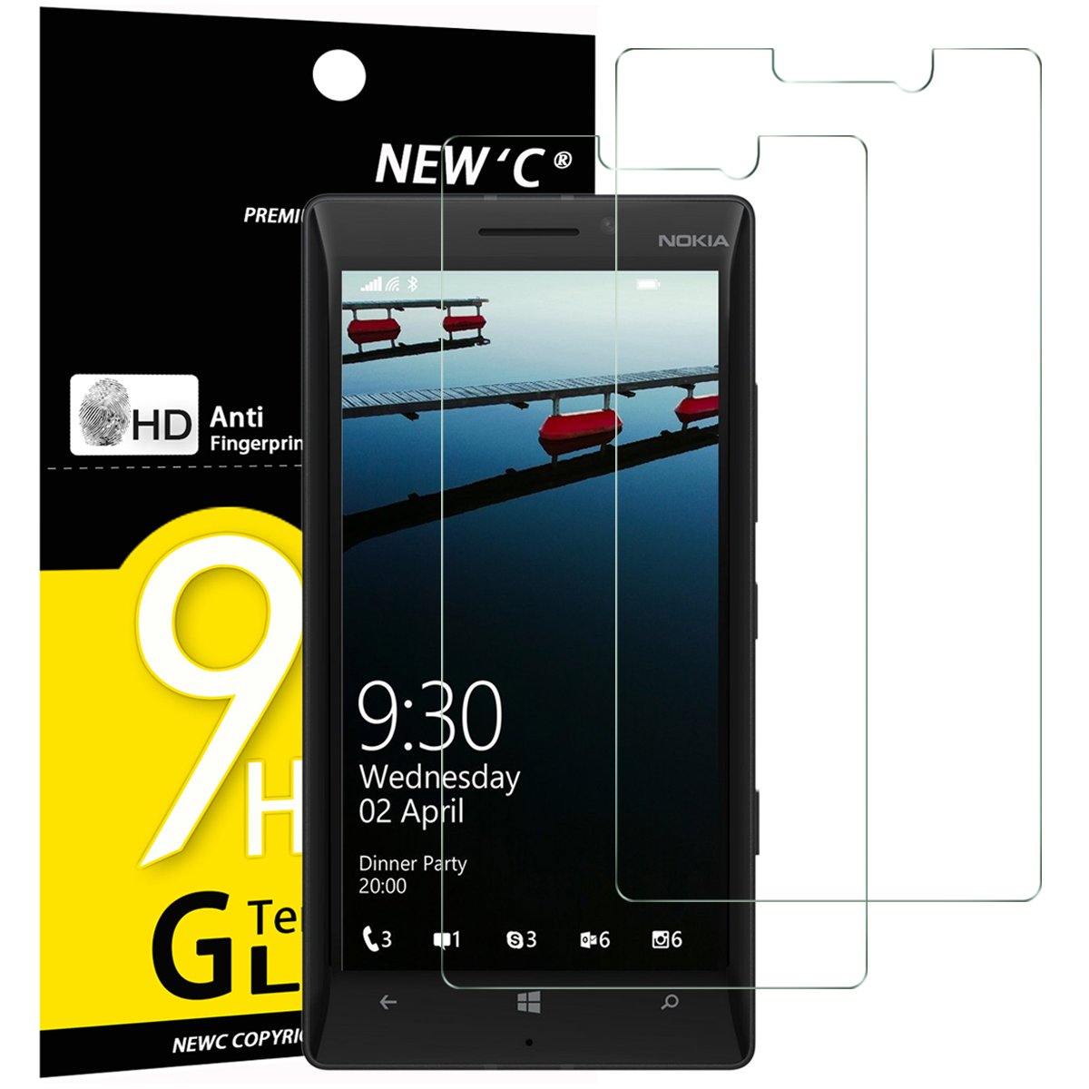 NEW'C Pack of 2, Glass Screen Protector for Nokia Microsoft Lumia 930, Anti-Scratch, Anti-Fingerprints, Bubble-Free, 9H Hardness, 0.33mm Ultra Transparent, Ultra Resistant Tempered Glass