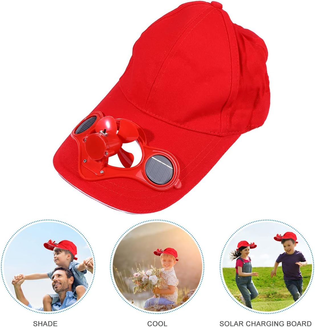 SOLUSTRE 1Pc Sun Block Hat with Solar Fan Cooling Hat for Boys and Material for Outdoor Activities and Summer Protection Red