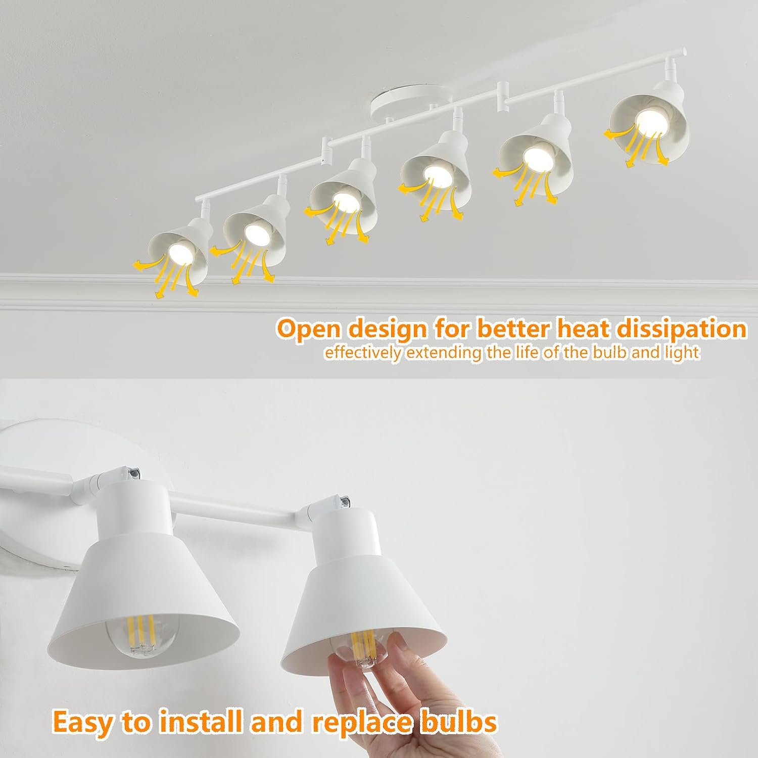 Modern 6-Light Track Lighting Fixture, Matte White Metal Ceiling Spotlight with Flexible Rotatable Heads, GU10 Base Directional Track Light for Kitchen, Hallway, Living Room & Gallery
