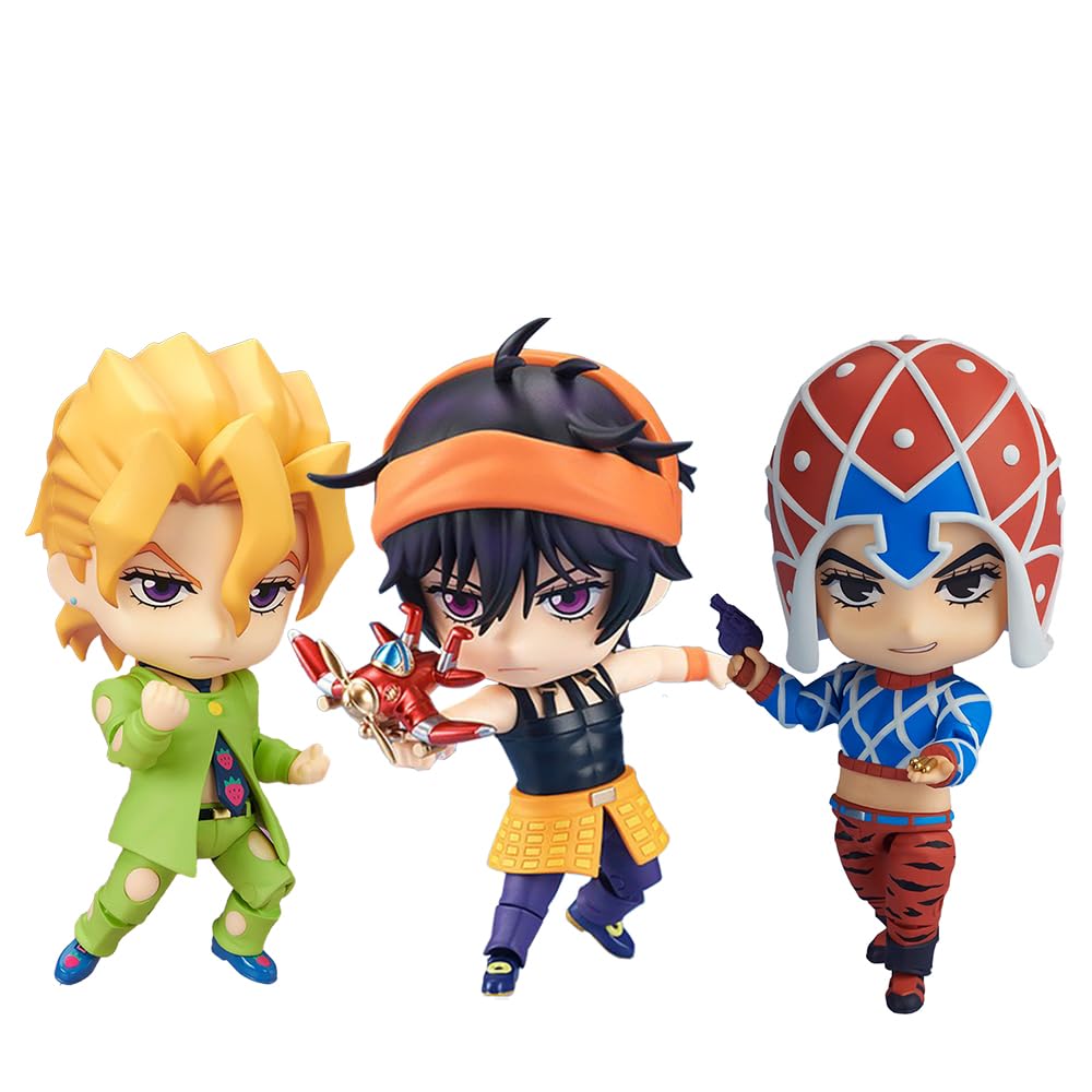 3pcs Pannacotta Fugo Q Action Figure Mini Statue Guido Mista Clay Figures PVC Model Narancia Ghirga Figure Movable Joints and Interchangeable Faces