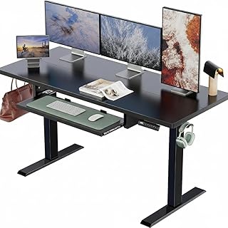 Marsail Electric Standing Desk with Sedentary Reminder, 55 * 24 Inch Standing Desk Adjustable Height, Stand up Desk for Home Office Furniture Computer Desk Memory Preset with Headphone Hook