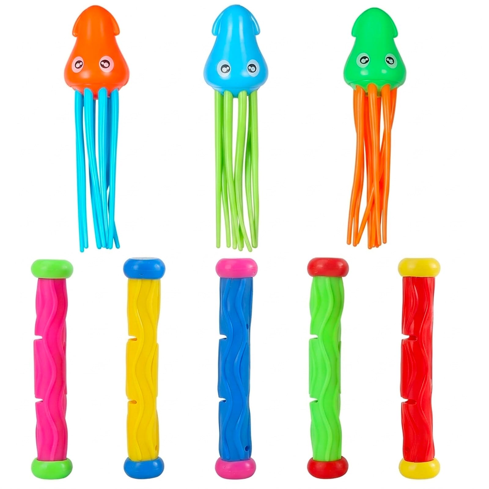 Gubilacrum Swimming Pool Toys, 8 Piece Dive Set for Pool Games, Skill Development Equipment for Swimming Learners, Colourful Sinking Rings and Sticks for Outdoor Water Activities