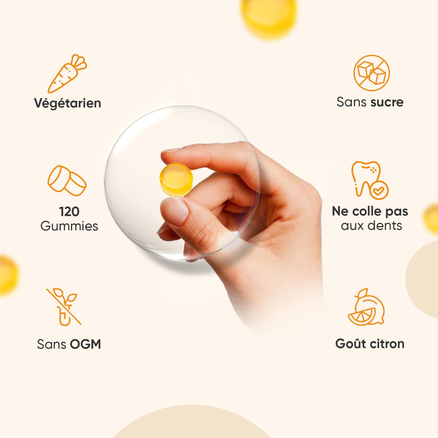 Vitamine D3 4000 UI Cholécalciférol, 120 Gummies pour 8 Mois sans Sucre, Vitamine D Gummies à l'Arôme Naturel de Citron Végétarien et sans OGM