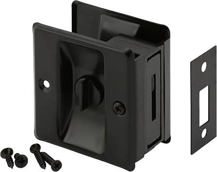 Prime-Line N 7578 Pocket Door Privacy Lock with Pull, Matte Black Finish