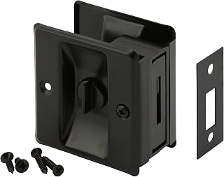 Prime-Line N 7578 Pocket Door Privacy Lock with Pull, Matte Black Finish