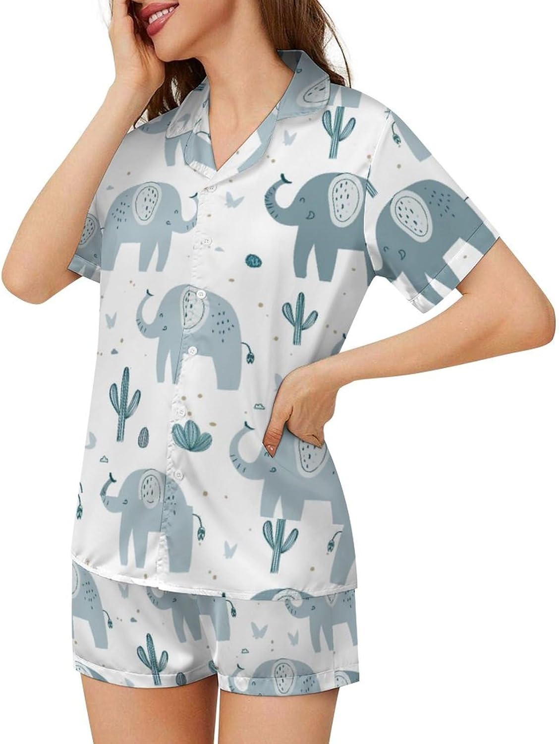 Delerain Womens Pajama Sets 2-Piece Short Sleeve Sleepwear Soft Satin Button Down Loungewear Pjs Shorts Set XS-5XL - Image 3
