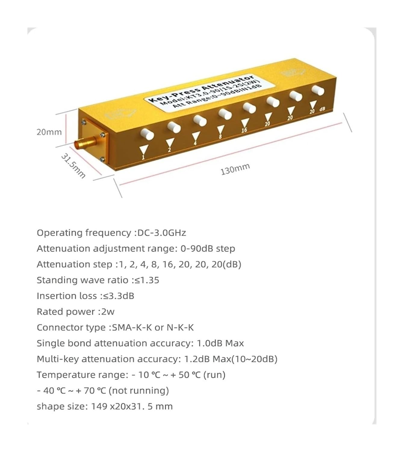 SMA/N Type DC-3/4GHz 0-30/60/90dB 2/5/10W Variable Key Signal attenuator(0-60dB 5W,DC-3GHz)