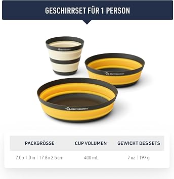 SEA TO SUMMIT - Frontier Dinnerware Set - Ultralight Collapsible Tableware Set - 1 Person 3-Piece - 1 Camping Mug 1 Medium & 1 Large Bowl - BPA Free - Silicone - 197 g
