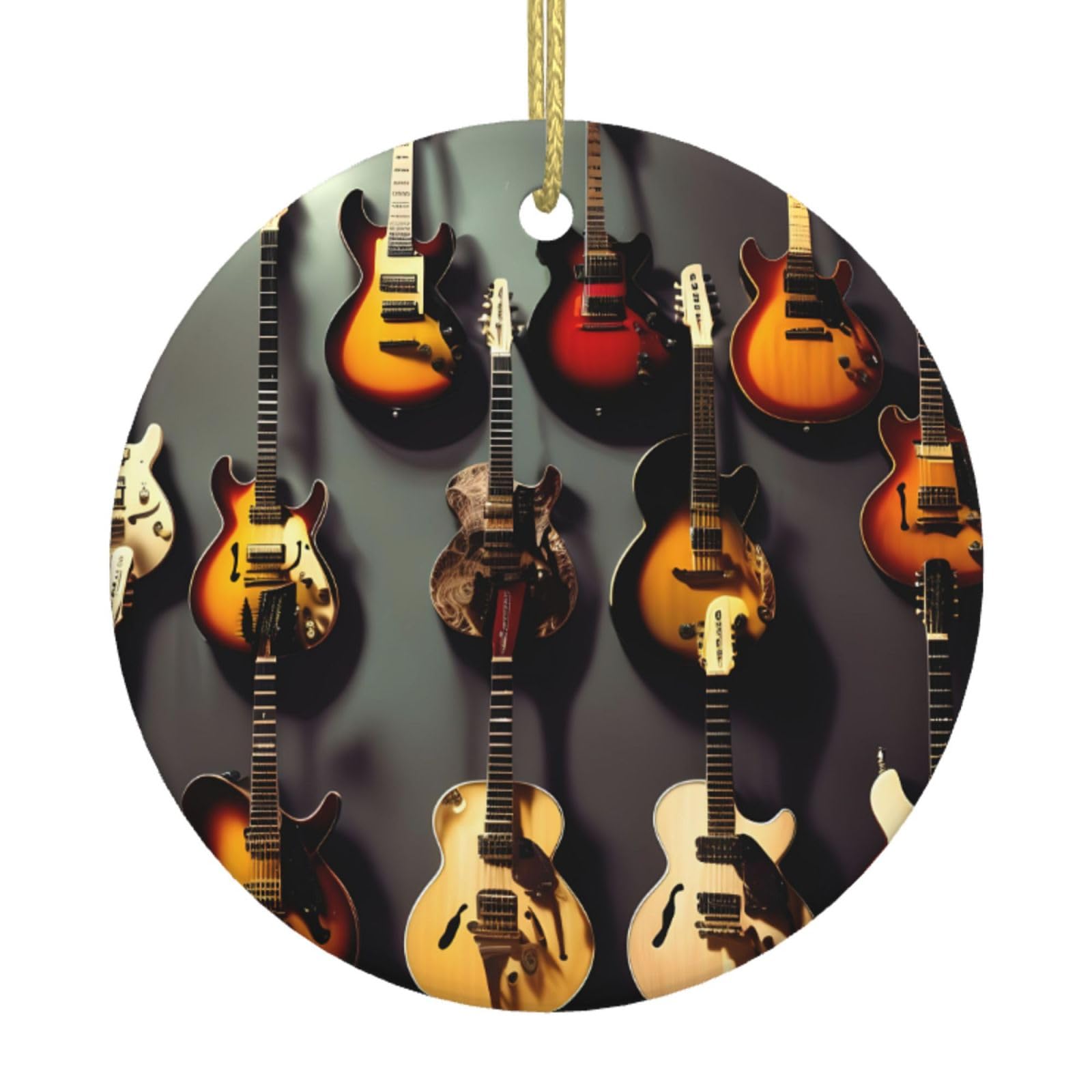 Guitar Collection Print Christmas Ornaments, Ceramic Hanging Ornament, Round Shape Decorations