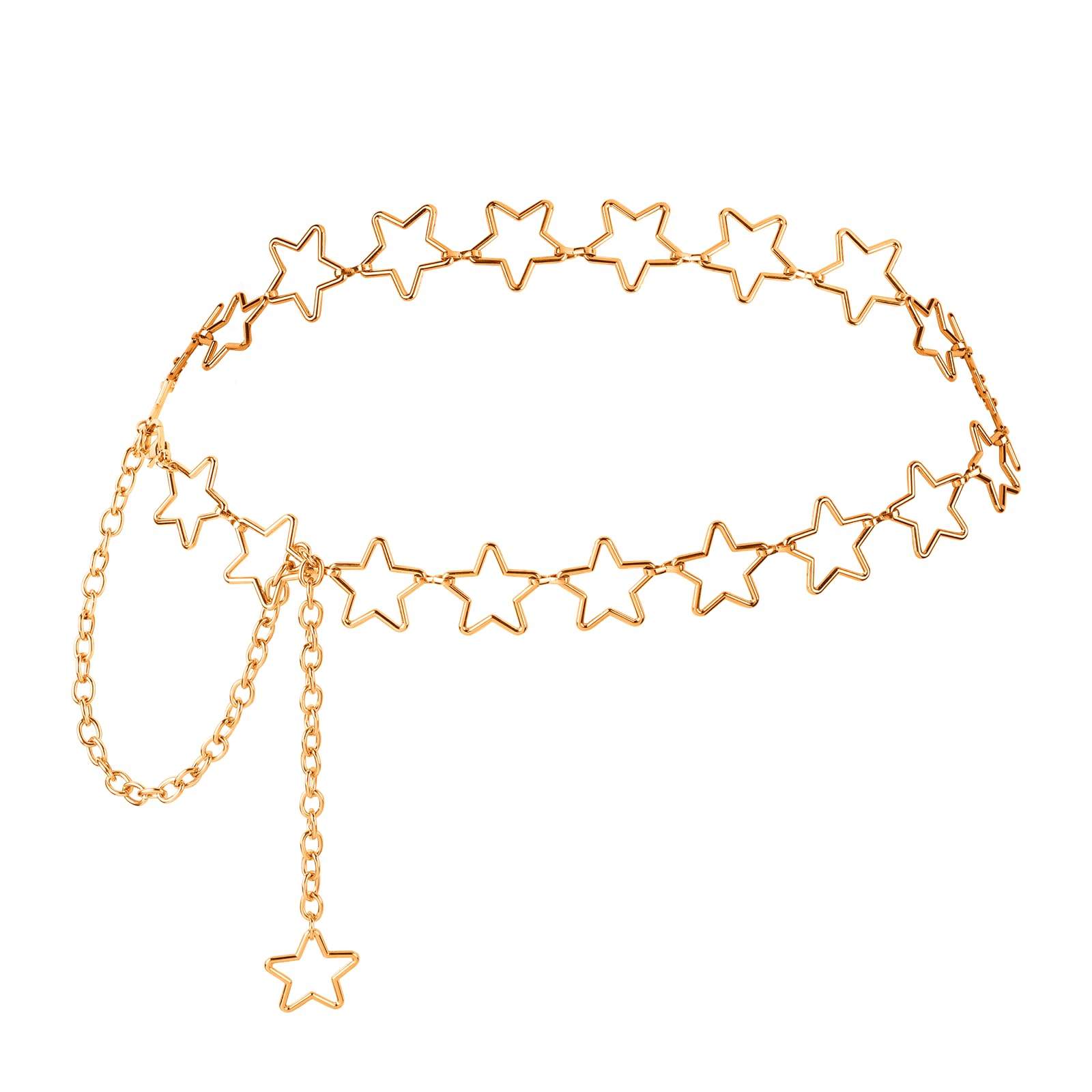 KALIONE Womens Star Waist Chain Metal Adjustable Western Belly Chains Belt with Long Tassel for Women Girls Dresses